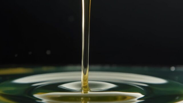 An enchanting stream of pure golden liquid pouring and creating mesmerizing circular ripples