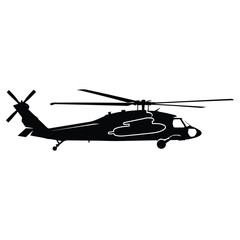 Modern Military Helicopter Silhouette Illustration, Flying Air Transportation Vehicle Design