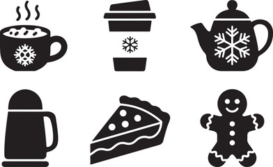 Hot chocolate coffee tea gingerbread man cake thermos winter holiday season beverage illustration graphic vector illustration