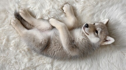 Obraz premium Adorable puppy sleeping peacefully on a fluffy rug.