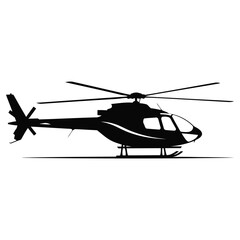 Helicopter Black Silhouette on White Background. Air Transportation Concept. Vector Illustration.