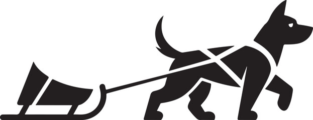 Minimalist Dog pulling Sled Silhouette for Winter and Christmas Designs © Masud