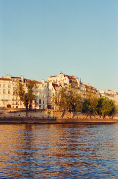 Romantic view of the Seine river in golden hour