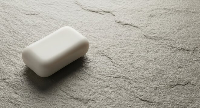 Solid white rectangular bar rests upon a textured gray stone surface