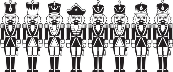 Nutcracker silhouette set. Collection of minimalistic icons for site. Toy or mascot for children. Stickers for social networks and messengers. Flat vector illustrations isolated on white background