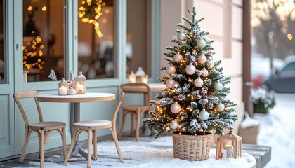 クリスマスツリーのカフェテーブル