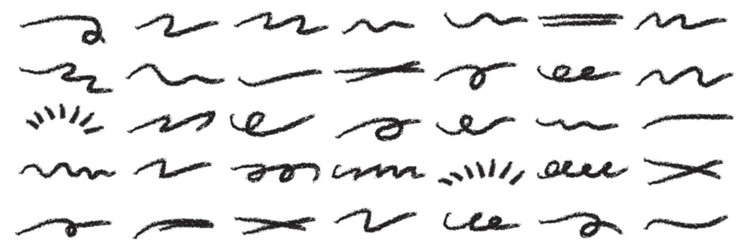 A set of strikethrough underlines. Black brush stroke underline. Marker pen highlight stroke. Vector swoosh brush underline set for accent, marker emphasis element. EPS 10.