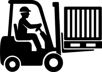 Forklift Truck Operator Loading Cargo Silhouette