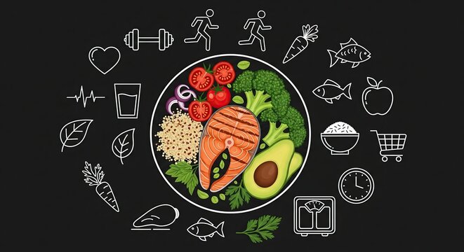 Healthy Eating A Balanced Meal with Fruits, Vegetables, and Nutritious Foods for Wellness