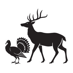 Fototapeta premium Hunting silhouettes with deer and capercaillie Vector