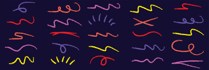 Colorful marker and brush stroke set, hand drawn underline and squiggle lines, artistic doodle elements for creative graphic design. Best Collection Design. Vector illustration. EPS 10.