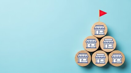 Franchise business network expansion and growth concept with a goal flag