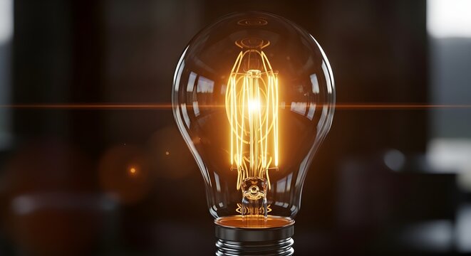 Close up of a glowing edison filament light bulb with warm light - Powered by Adobe