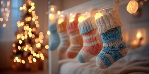 3D animation of kids hanging stockings in their cozy bedroom, filled with excitement and hope that Santa will bring gifts on Christmas night