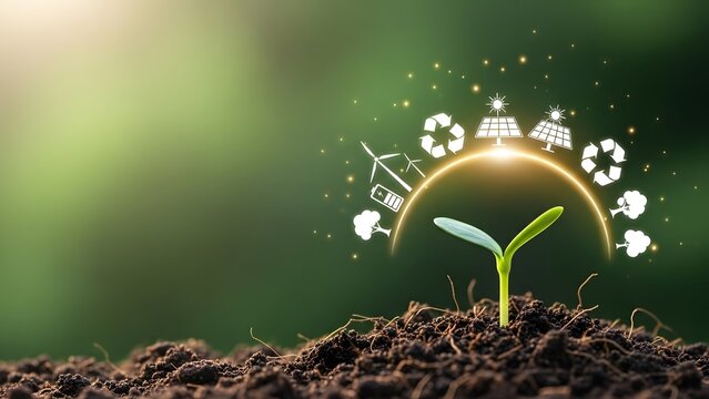 Sprout with environmental icons isolated on transparent background