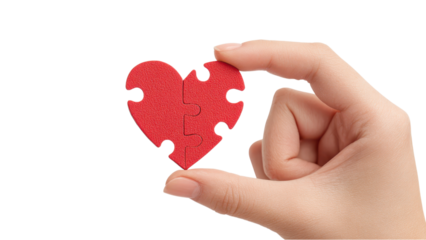 Heart Puzzle Pieces in Hand: Love and Connection Concept