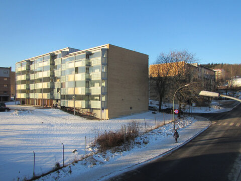 Oslo suburb, in a Snowy Urban Area During a Winter Day. Norway