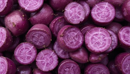 Fototapeta premium Purple sweet potatoes, cut isolated on clear background