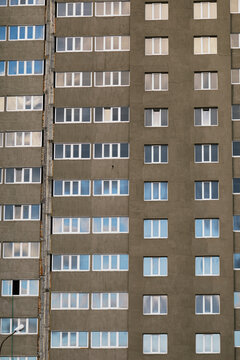 New Apartment Buildings in Urban Construction Site With Scaffolding