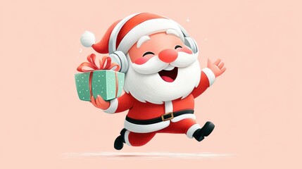 Naklejka premium Festive Santa Claus with Gift Joyful Holiday Celebration
