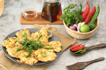 Bakwan Goreng Indonesia with Fresh Chili and Vegetables