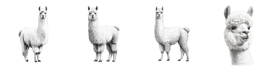 Obraz premium White Alpaca Llama Collection Isolated on White Background