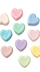 Fototapeta premium Assortment of pastel heart shaped candies isolated on transparent background