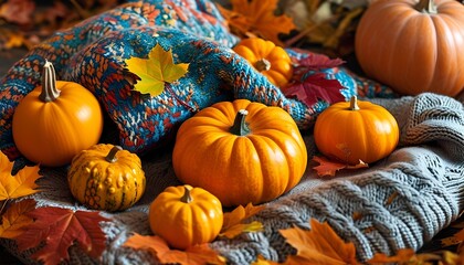 warm and inviting autumn rustic setting, cozy fall arrangement with rustic lighting and harvest feel