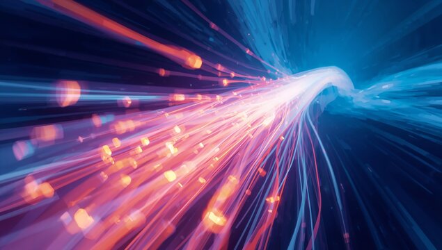 Abstract illustration of flowing light trails and particles concept of data transmission or energy flow