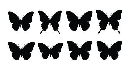 A collection of black butterfly silhouettes arranged in a simple grid pattern © nurjahan
