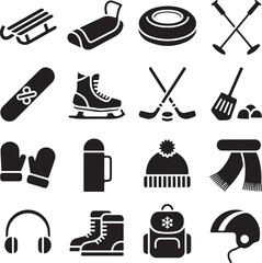 Winter sports icon set black glyph