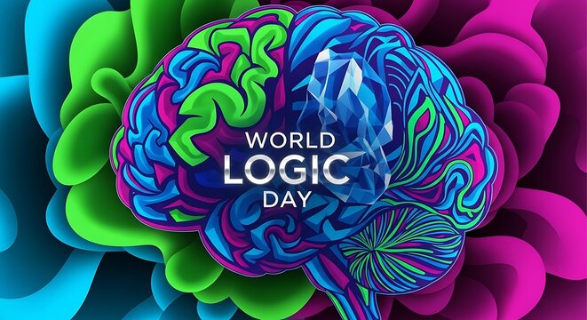 Colorful brain illustration for world logic day with abstract background design art