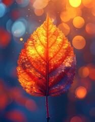Golden-hued leaf illuminated, set against a blurred background