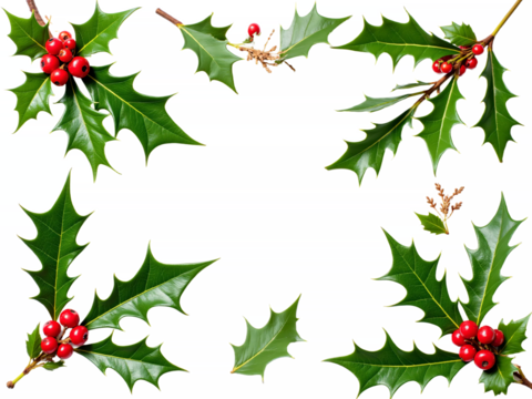 Premium Photo of Fresh green holly leaves with bright red berries - christmas concept
