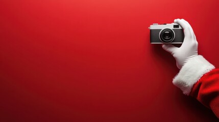 Obraz premium Creative Photography with Santa Hat and Camera on Red Background