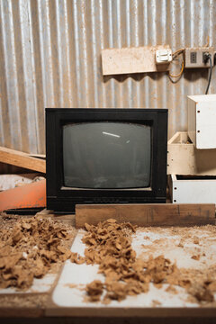 Vintage Television in a Woodworking Workshop