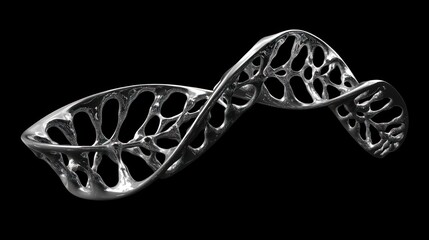 abstract silver fractal structure with organic forms, against a stark black backdrop creating a dramatic and minimalist aesthetic, visual harmony