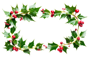 Fototapeta premium Premium Photo of Fresh green holly leaves with bright red berries - christmas concept