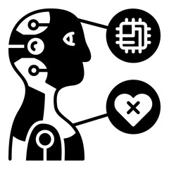 Limits of Artificial Intelligence Glyph Icon: AI Processor Power without Emotional Capacity - Concept of Algorithmic Logic, Lack of Empathy, and Machine Decision-Making.