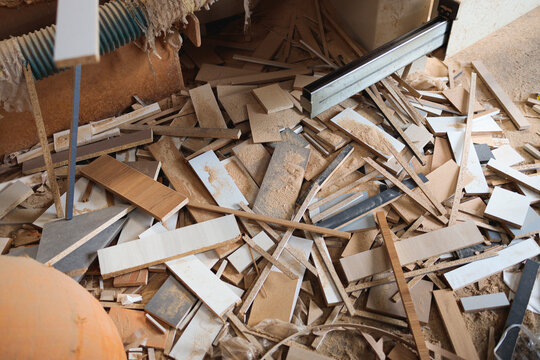 Wood Scraps and Sawdust on Workshop Floor