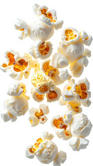 Airy, popped, fluffy snack with visible kernels against black