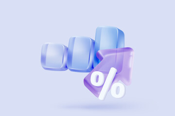 3d statistic graph icon for investment diagram report. creative solution concept on pastel background. Goal for business, bank, finance. 3d analysis investment graph vector icon render illustration