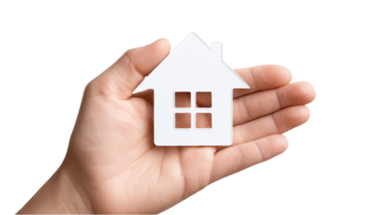 Hand Holding Paper House Shape: Home Concept