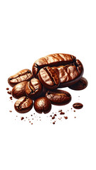 Coffee beans piled. Brown, light source upper right