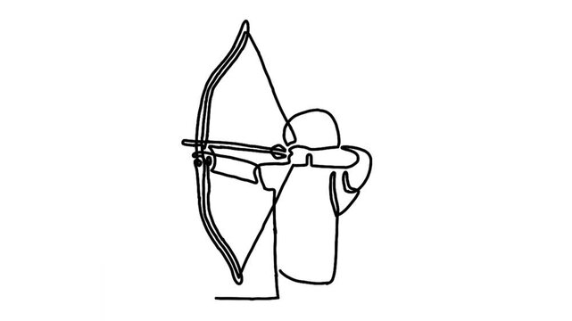 Continuous line animation of archer man focus exercising archery to hit the target