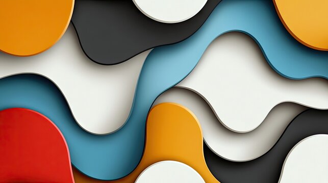 Colorful abstract design with curved lines and geometric shapes. The image features a modern, layered composition with a variety of colors and textures. - Powered by Adobe