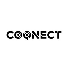 Black and white logo design for a company named coonect featuring stylized letters and connection icons