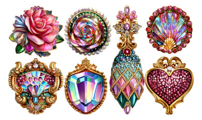 Fototapeta premium Ornate Mosaic Gem Crests Collection Featuring Luxury Jewel Illustrations