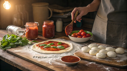 Homemade pizza recipe tutorial: making delicious italian pizza from scratch with fresh ingredients and tomato sauce