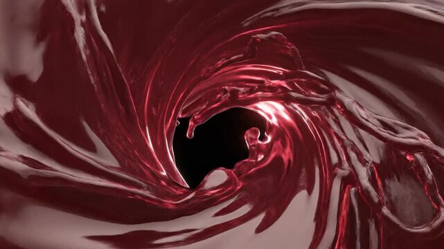 Hypnotic slow motion swirl of highly viscous ruby liquid creating perfect abstract curvature in perpetual motion design element, ruby liquid, texture
